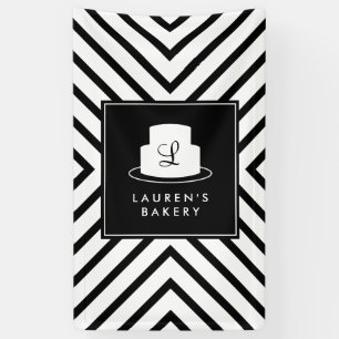 Cake Monogram Logo met Mod Stripe Pattern Bakkerij Spandoek