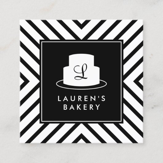 Cake Monogram Logo met Mod Stripe Pattern Bakkerij Vierkante Visitekaartje (Voorkant)
