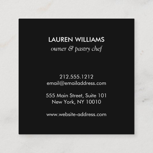 Cake Monogram Logo met Mod Stripe Pattern Bakkerij Vierkante Visitekaartje (Achterkant)