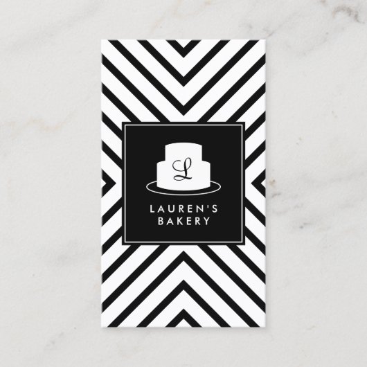 Cake Monogram Logo met Mod Stripe Pattern Bakkerij Visitekaartje (Voorkant)