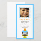  Cake Photo Birthday Party Invitation - Blue (Voorkant / Achterkant)