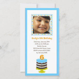  Cake Photo Birthday Party Invitation - Blue