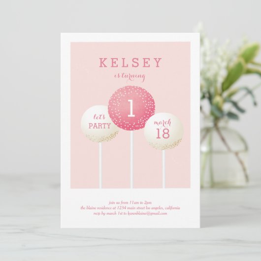Cake Pop Birthday Invitations Kaart (Staand voorkant)