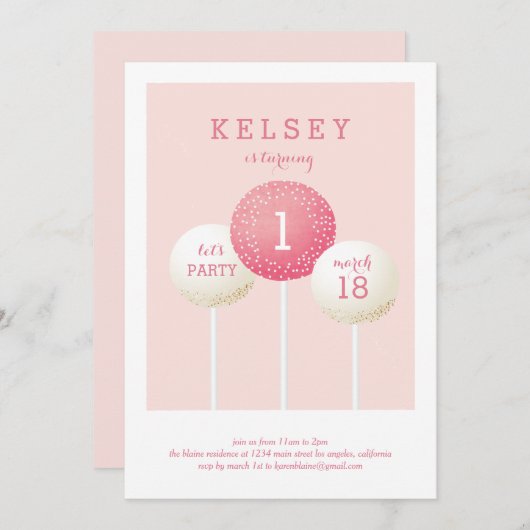 Cake Pop Birthday Invitations Kaart (Voorkant / Achterkant)