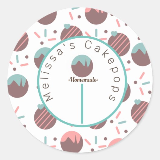 Cake Pop Logo Zelfgemaakte Bakkerij Sprinkles Ronde Sticker (Voorkant)