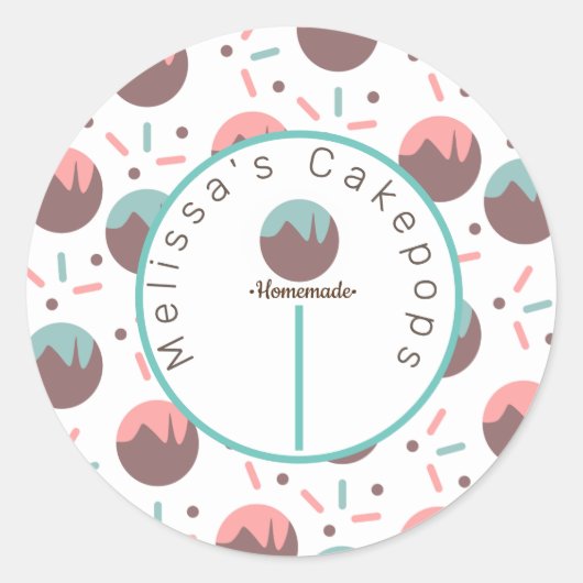 Cake Pop Logo Zelfgemaakte Bakkerij Sprinkles Ronde Sticker (Voorkant)