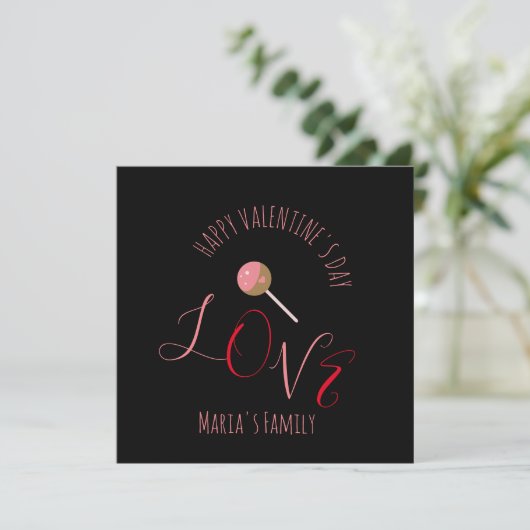 Cake Pop Valentijnsdag Roze Rood Script Hart Card Kaart (Staand voorkant)