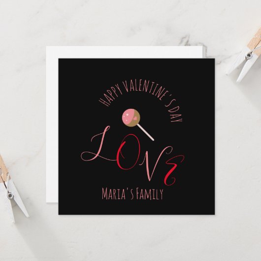 Cake Pop Valentijnsdag Roze Rood Script Hart Card Kaart (Voorkant / Achterkant in situ)