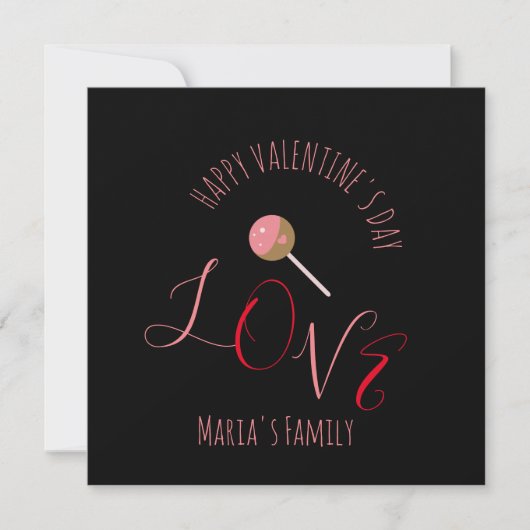 Cake Pop Valentijnsdag Roze Rood Script Hart Card Kaart (Voorkant)