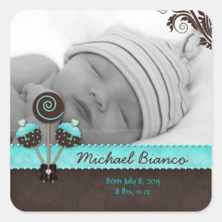 Cake Poppen Baby Boy Sticker Blauw Bruin Snoep 2
