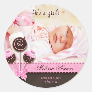 Cake Poppen Baby Meisje Sticker Roze Bruin Snoep