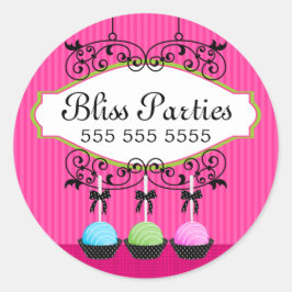 Cake Poppen Desserts Fuchsia Box Seals Ronde Sticker
