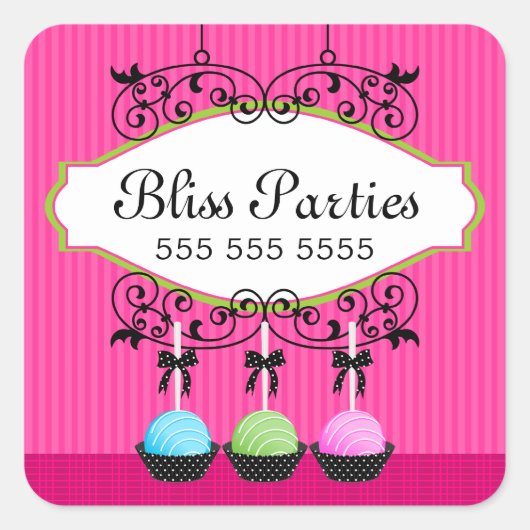 Cake Poppen Desserts Fuchsia Box Seals Vierkante Sticker (Voorkant)