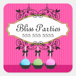 Cake Poppen Desserts Fuchsia Box Seals Vierkante Sticker