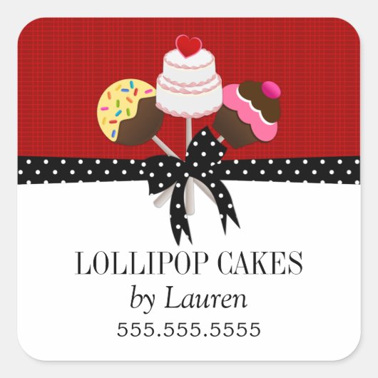 Cake Poppen Rode Baker Box Seal Vierkante Sticker (Voorkant)