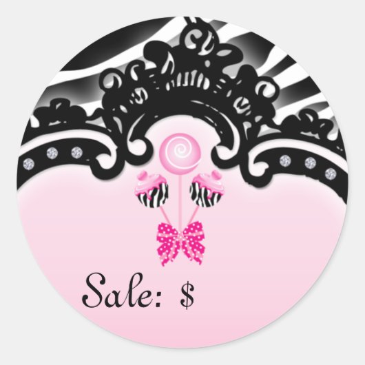 Cake Poppen Sticker Prijs Label Sale Zebra Roze Zw (Voorkant)