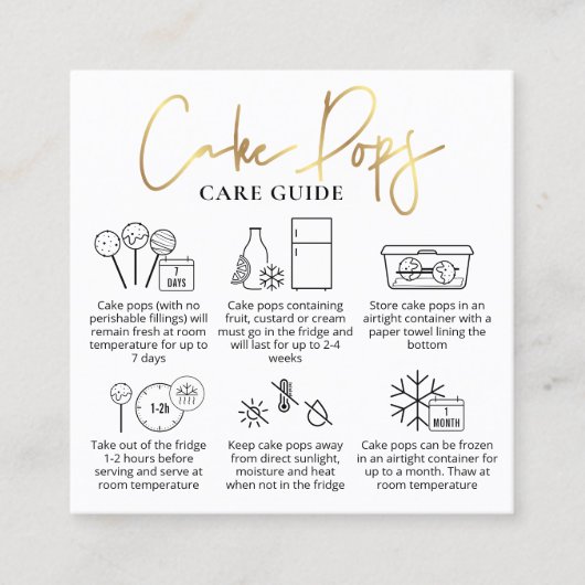 Cake Poppen verzorgingsgids Wit & Goud Modern Bake Vierkante Visitekaartje (Voorkant)
