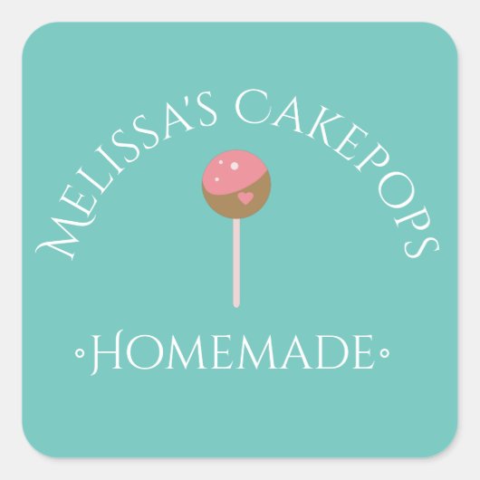 Cake Pops Logo Stickers Thuis Bakkerij Teal (Voorkant)
