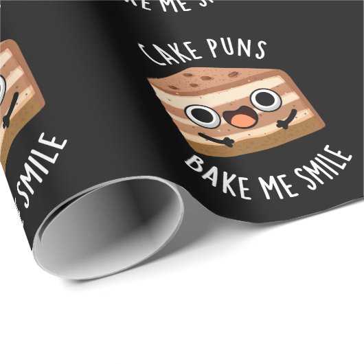 Cake Puns Bake me Smile Funny Food Pun Dark BG Cadeaupapier (Rol Hoek)