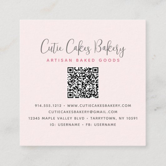 Cake QR Code Blush Pink Sprinkles Pastry Chef Chic Vierkante Visitekaartje (Achterkant)