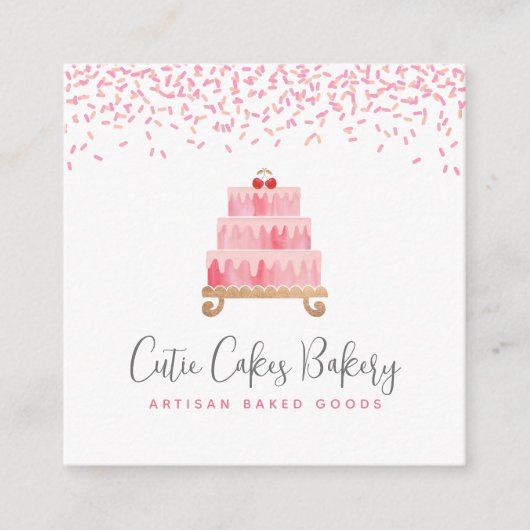 Cake QR Code Blush Pink Sprinkles Pastry Chef Chic Vierkante Visitekaartje (Voorkant)