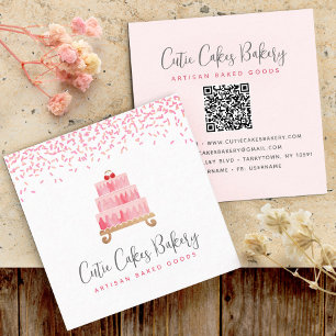 Cake QR Code Blush Pink Sprinkles Pastry Chef Chic Vierkante Visitekaartje
