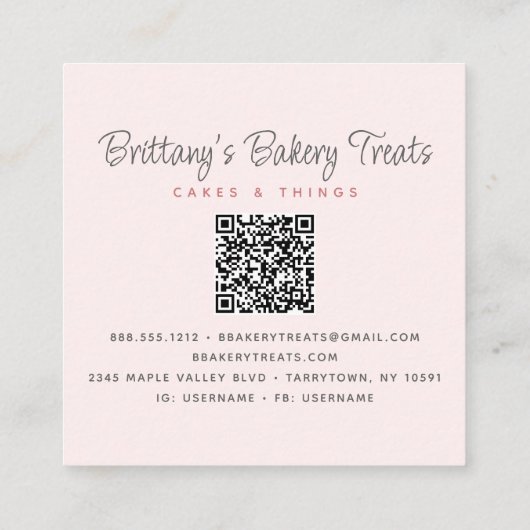 Cake QR Code Blush Roze Glitter Drips Gebak Chef Vierkante Visitekaartje (Achterkant)