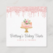 Cake QR Code Blush Roze Glitter Drips Gebak Chef Vierkante Visitekaartje (Voorkant)