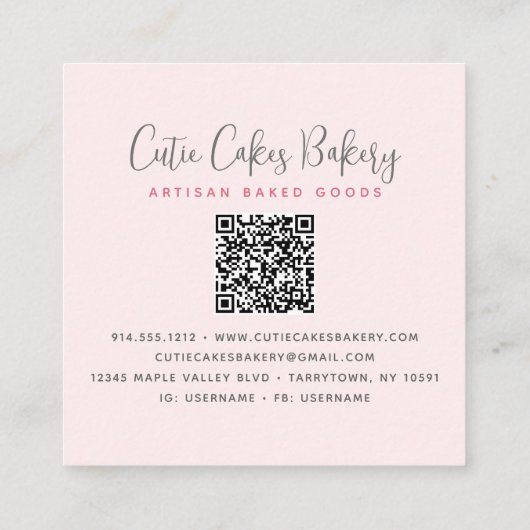 Cake QR Code Roze Ombre Sprinkles Pastry Chef Chic Vierkante Visitekaartje (Achterkant)