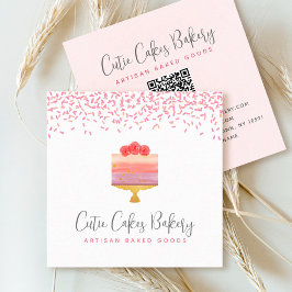 Cake QR Code Roze Ombre Sprinkles Pastry Chef Chic Vierkante Visitekaartje