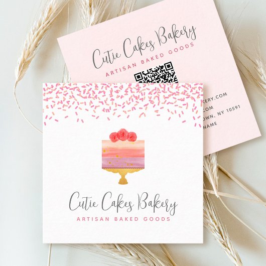 Cake QR Code Roze Ombre Sprinkles Pastry Chef Chic Vierkante Visitekaartje