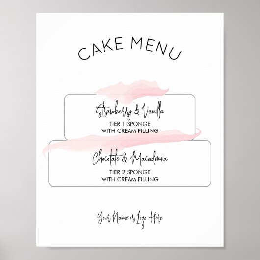 Cake Smaken Menu Vrouwelijk Roze Waterverf Poster (Voorkant)