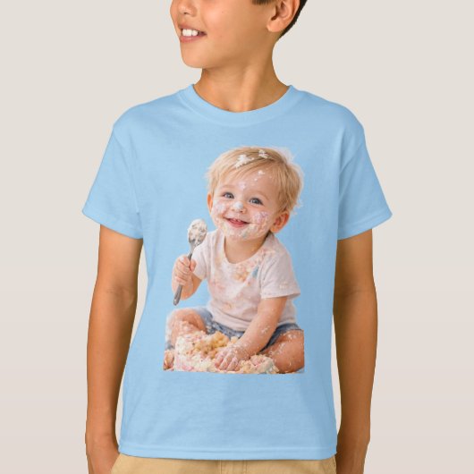 Cake Smash Baby First Birthday Photo T-Shirt (Voorkant)