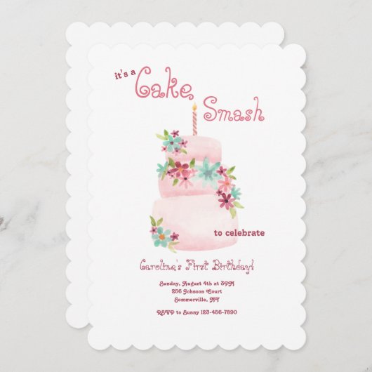 Cake Smash Birthday Party Kaart (Voorkant / Achterkant)