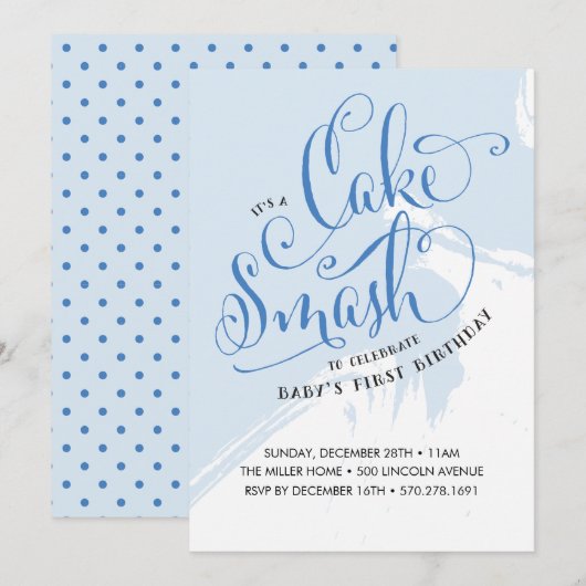 Cake Smash Birthday Uitnodiging, Jongen Kaart (Voorkant / Achterkant)