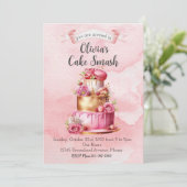 Cake Smash Eerste Verjaardagsfeestuitnodiging Kaart (Staand voorkant)