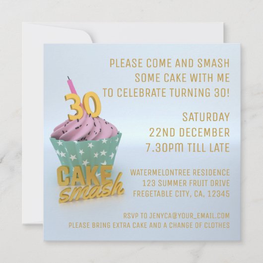 Cake Smash Party 30th Birthday Invitation Kaart (Voorkant)