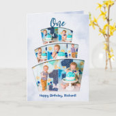 Cake Smash Photo Collage Boy First Birthday Card Kaart (Gele Bloem)