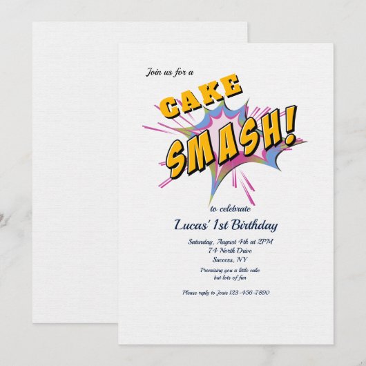 Cake Smash verjaardagsfeestje Kaart (Voorkant / Achterkant)