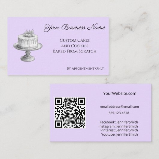 Cake Stand Elegant Bakkerij Custom QR Code Visitekaartje (Voorkant / Achterkant)
