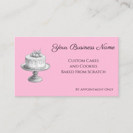 Cake Stand Elegant Bakkerij Roze Aangepaste QR Cod Visitekaartje (Voorkant)