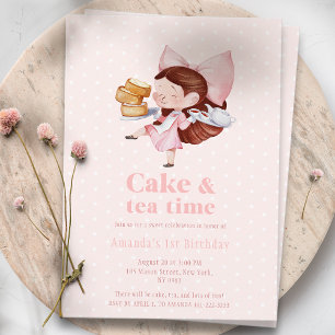 Cake & Tea Time – Sweet 1st Birthday Invitation Kaart