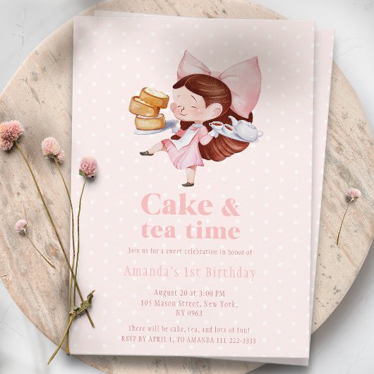 Cake & Tea Time – Sweet 1st Birthday Invitation Kaart