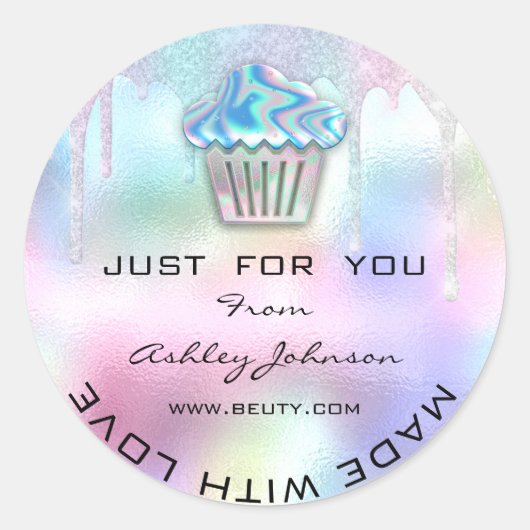 Cake Thuis Bakkerij Snoepjes Muffin Logo Holografi Ronde Sticker (Voorkant)