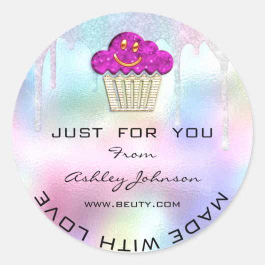 Cake Thuis Bakkerij Snoepjes Muffins Logo Roze Ronde Sticker (Voorkant)