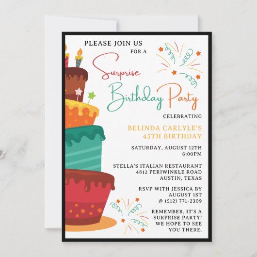 Cake Tower Verrassingsfeestje Uitnodigen Kaart (Voorkant)