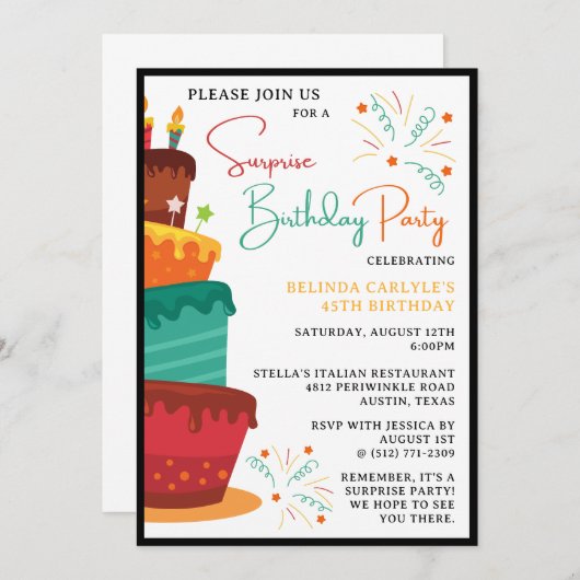 Cake Tower Verrassingsfeestje Uitnodigen Kaart (Voorkant / Achterkant)