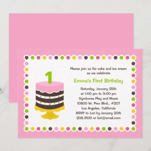 Cake - uitnodiging van de partij van Birthday (Voorkant / Achterkant)