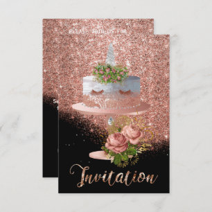 Cake Unicorn Pink Gold Crystals Silver Glitter Lux Kaart