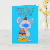 Cake van de Muis van de Wensen van de Verjaardag Kaart (Gele Bloem)